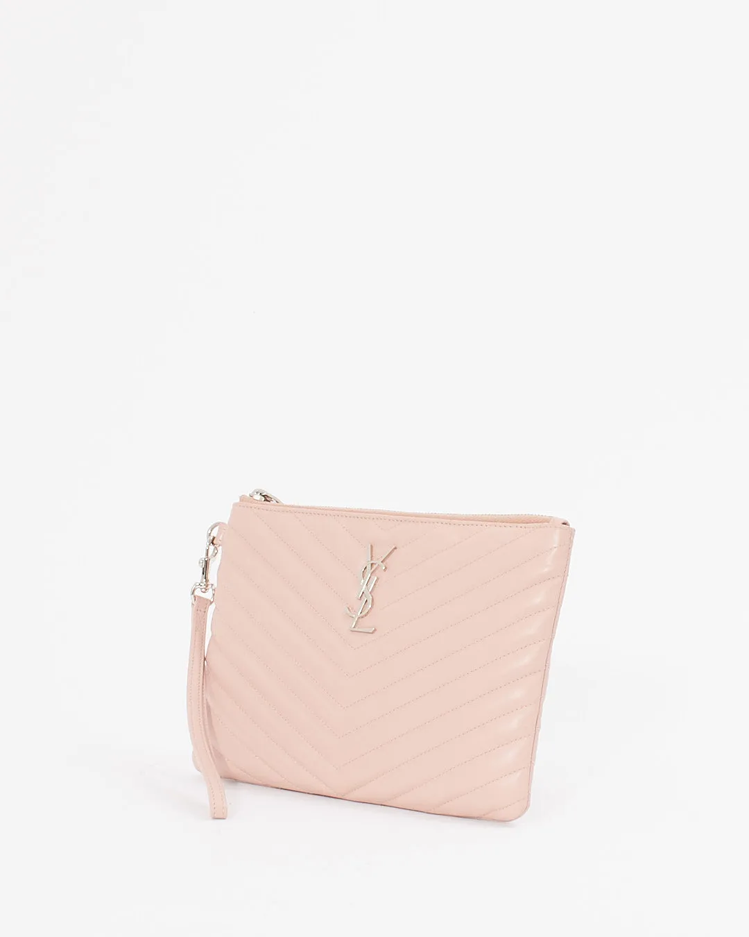 Saint Laurent Dust Pink Chevron Envelope Clutch
