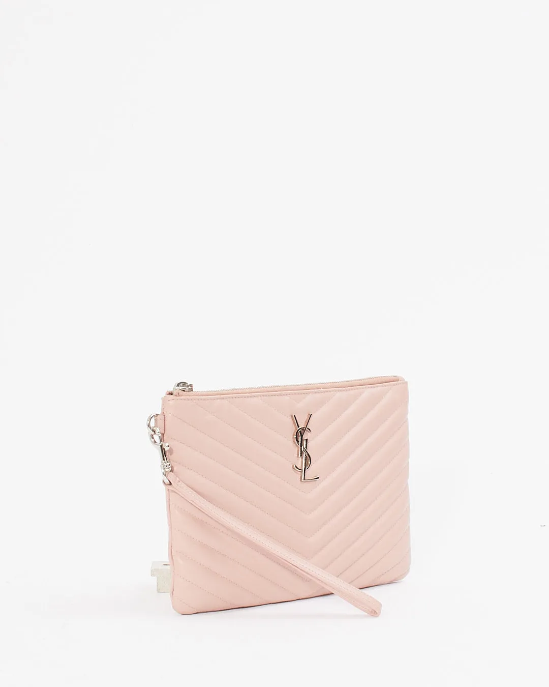 Saint Laurent Dust Pink Chevron Envelope Clutch