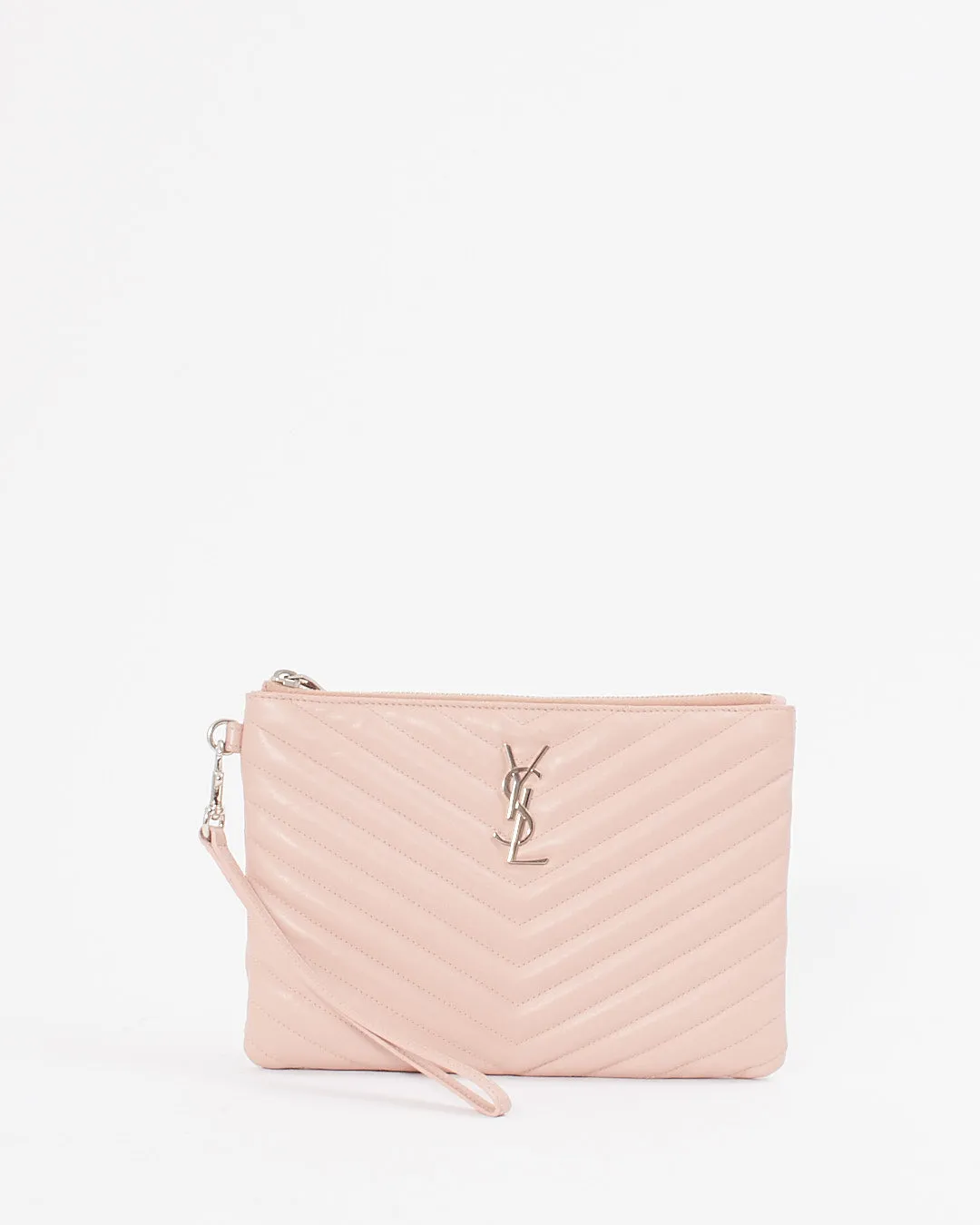 Saint Laurent Dust Pink Chevron Envelope Clutch