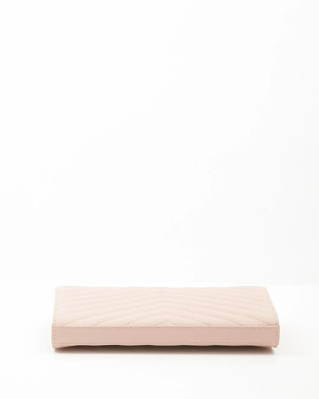 Saint Laurent Dusty Pink YSL Grain De Poudre Matelasse Chevron Monogram Envelope Wallet-on-Chain
