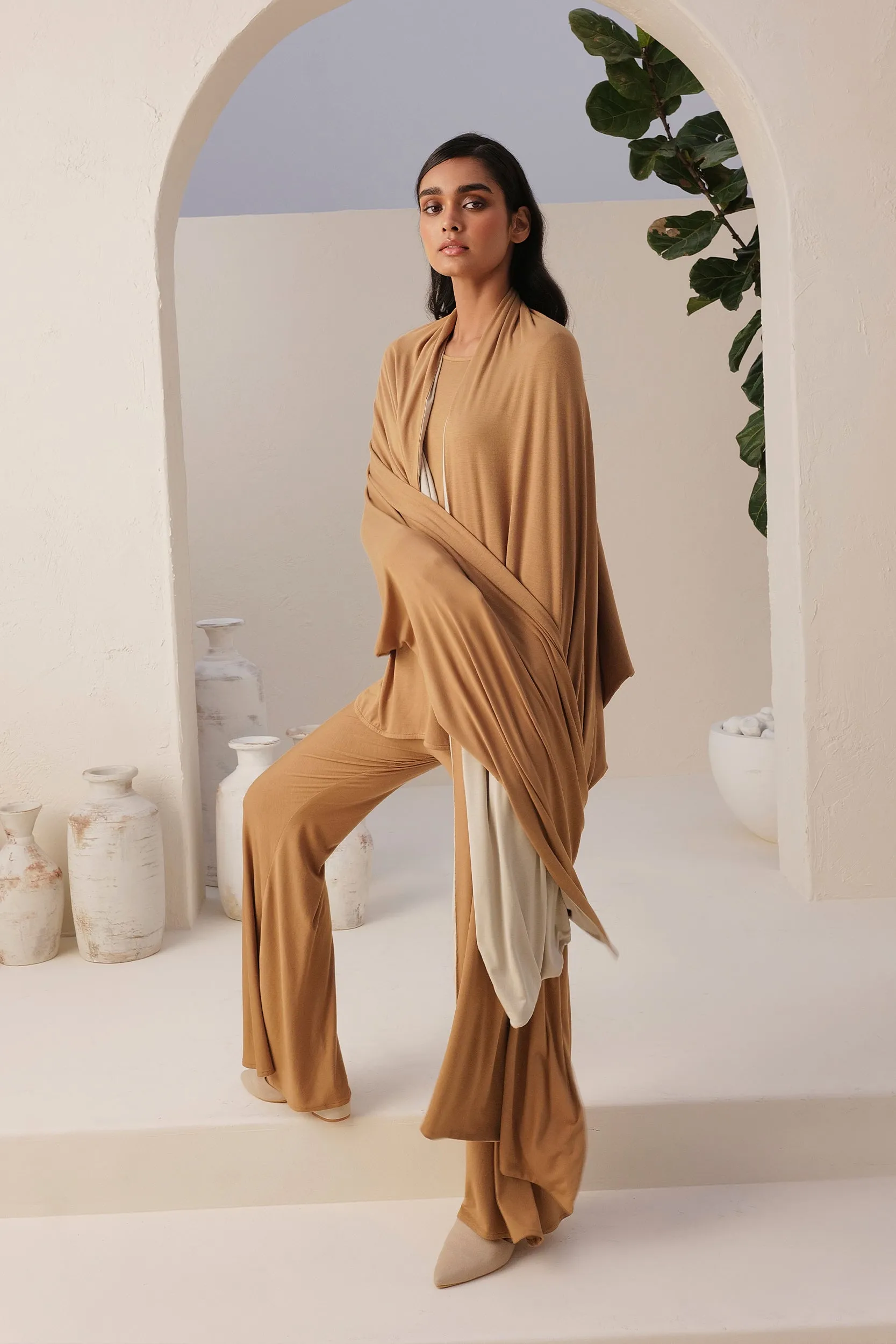 Sand Skin Reversible Shawl  (Natural & Sand)