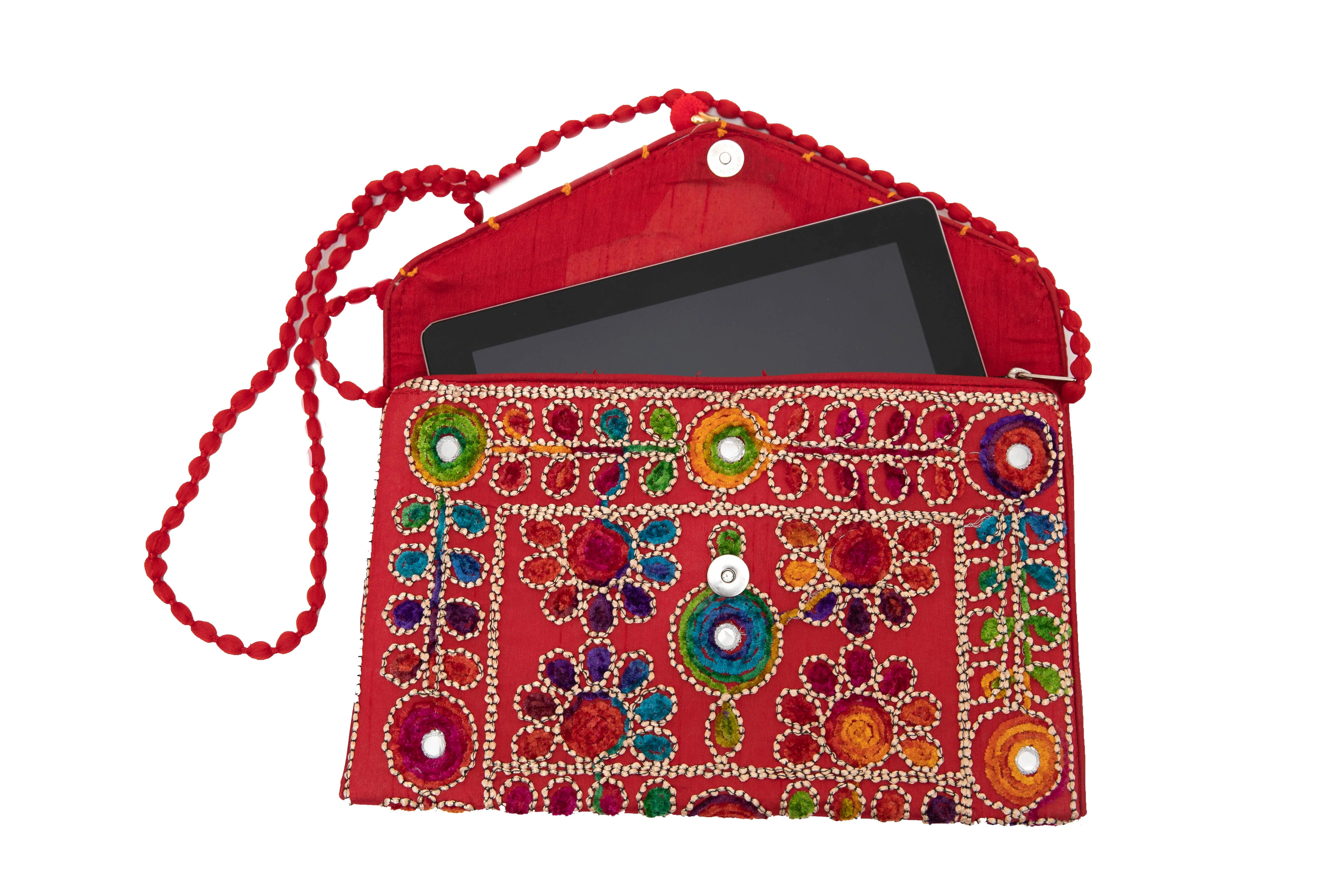 Silk Embroided Envelope Clutch
