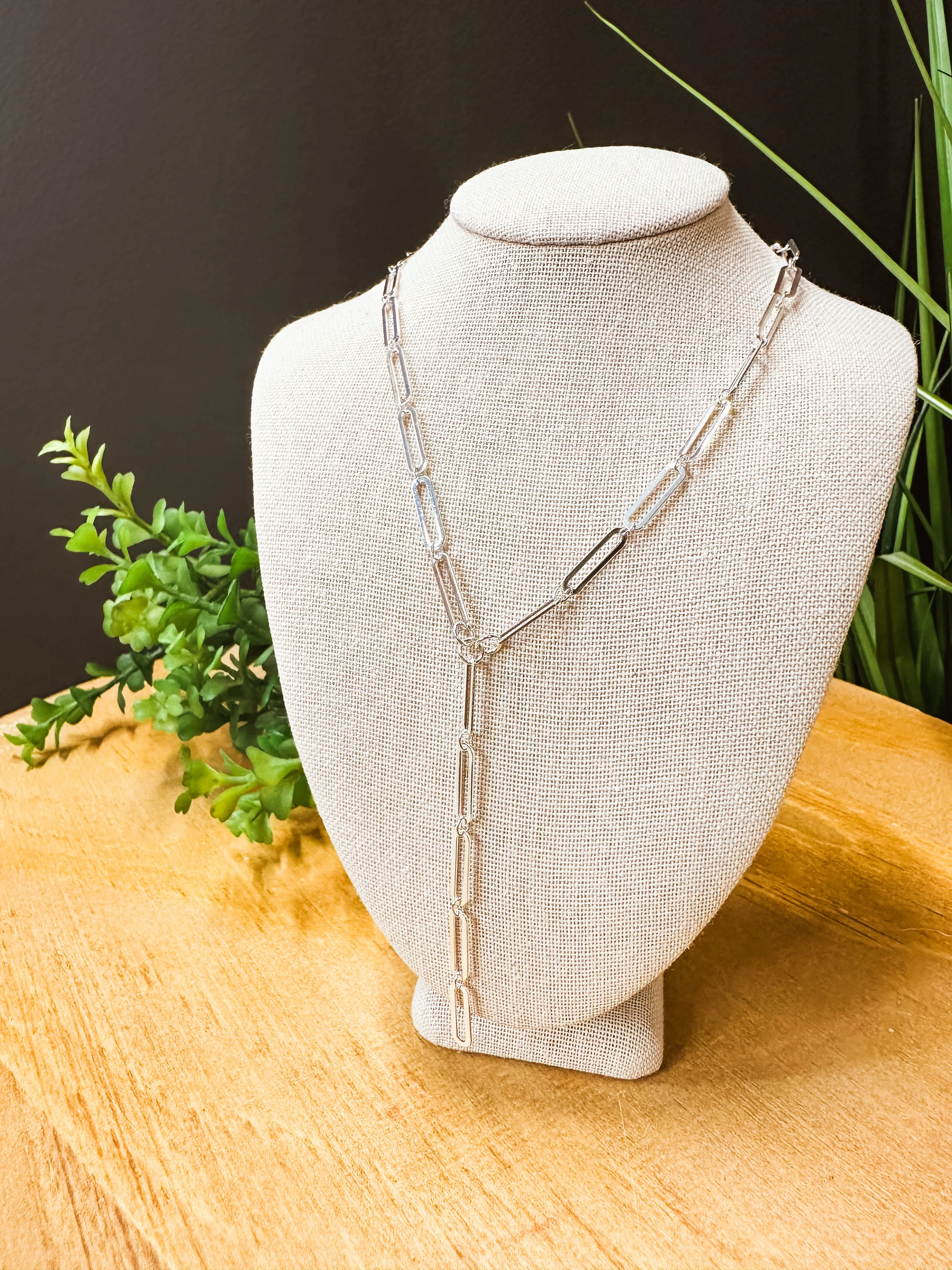 Silver Paperclip Chain Y Necklace