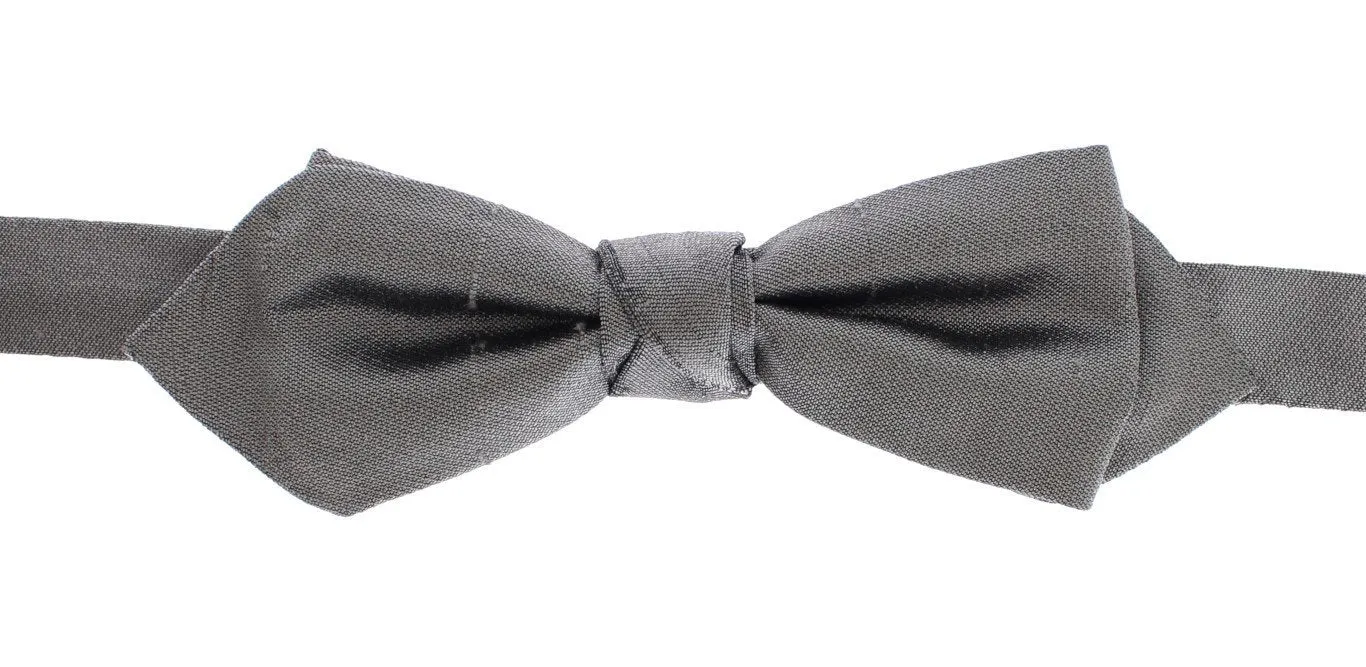 Silver Solid 100% Silk Neck Bow Tie