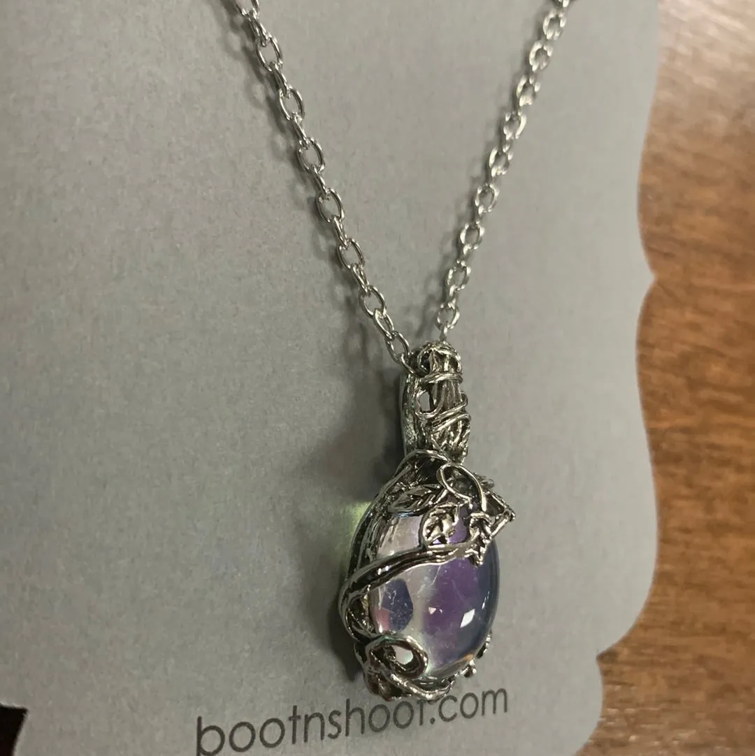 Silver Twisted Moonlight Stone Necklace