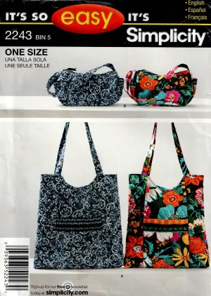 Simplicity 2243 Womens Shopping Tote Bag & Carryall Out Of Print Sewing Pattern UNCUT Factory Folded