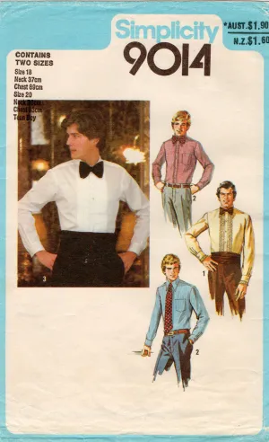 Simplicity 9014 Teens Youths Small Mens Dress Formal Shirt Bow Tie & Cummerbund 1970s Vintage Sewing Pattern Chest 35 & 36 inches