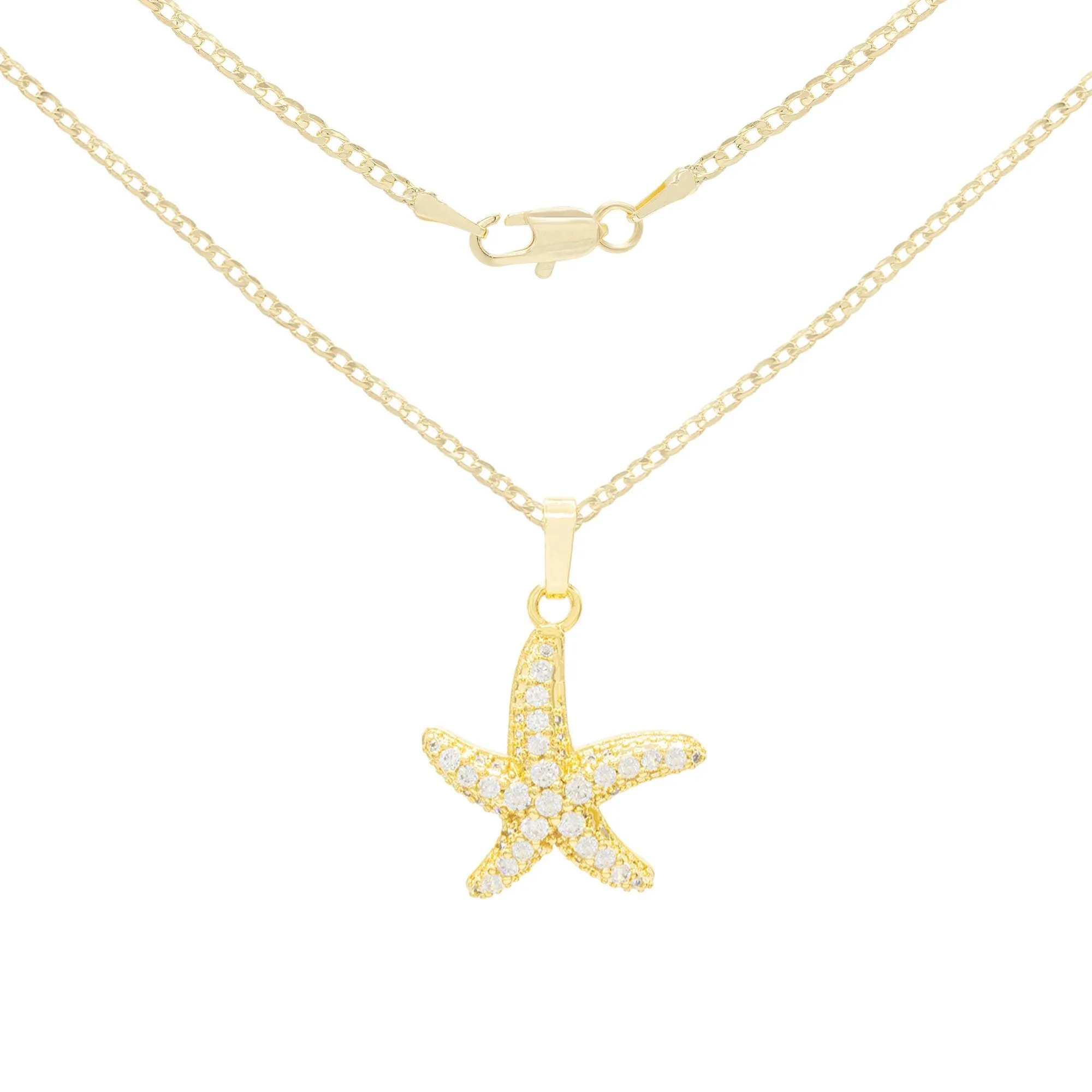 Starfish Cubic Zirconia Pendant With Necklace Set 14K Gold Filled