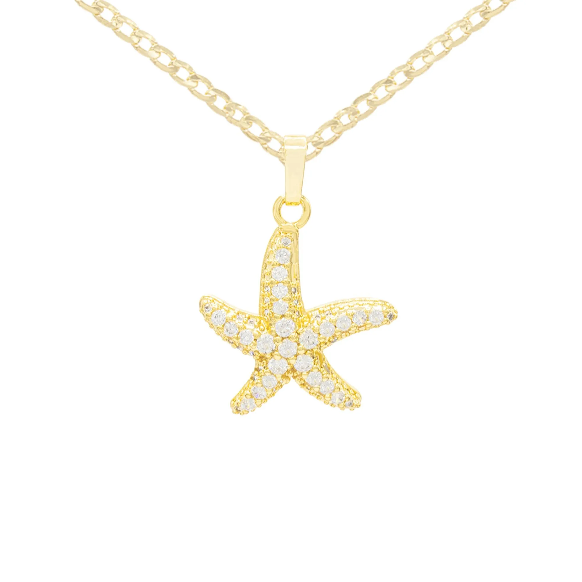 Starfish Cubic Zirconia Pendant With Necklace Set 14K Gold Filled
