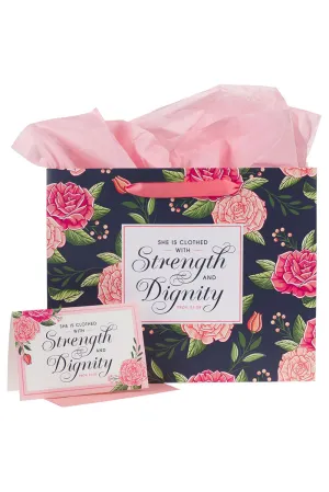 Strength & Dignity Pink Rose Large Landscape 3-in-1 Gift Bag Set