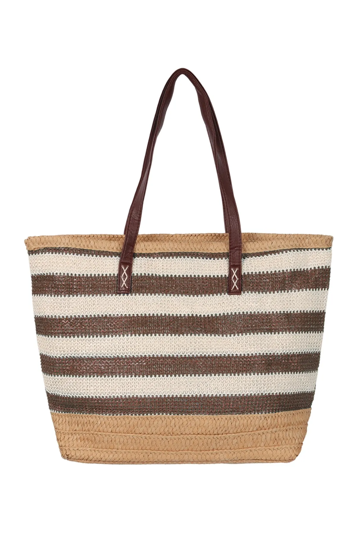 STRIPED NATURAL STRAW TOTE BAG