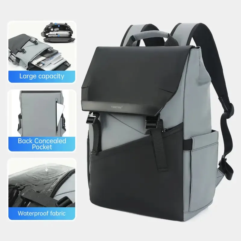 Stylish Water-Repellent Male Business Backpack in Grey and Black
