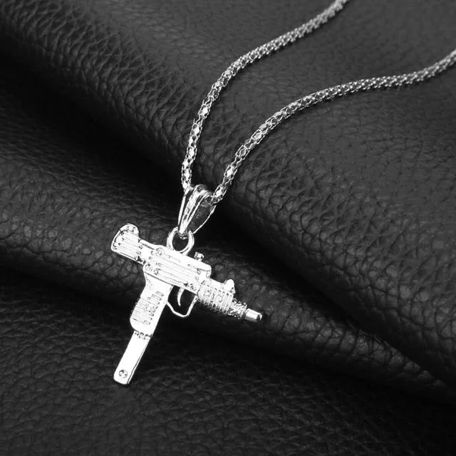 Submachine UZI gun Model Necklace Men Hip Hop Jewelry Metal  Male Accessories