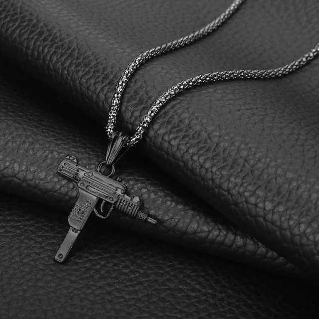 Submachine UZI gun Model Necklace Men Hip Hop Jewelry Metal  Male Accessories