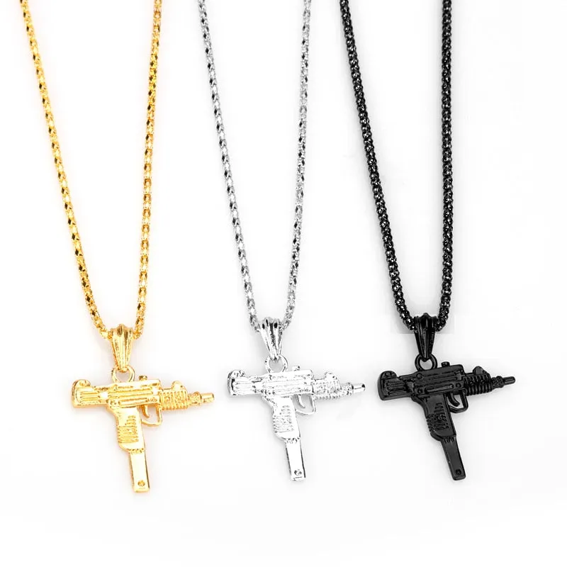 Submachine UZI gun Model Necklace Men Hip Hop Jewelry Metal  Male Accessories