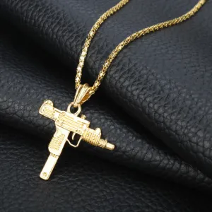Submachine UZI gun Model Necklace Men Hip Hop Jewelry Metal  Male Accessories