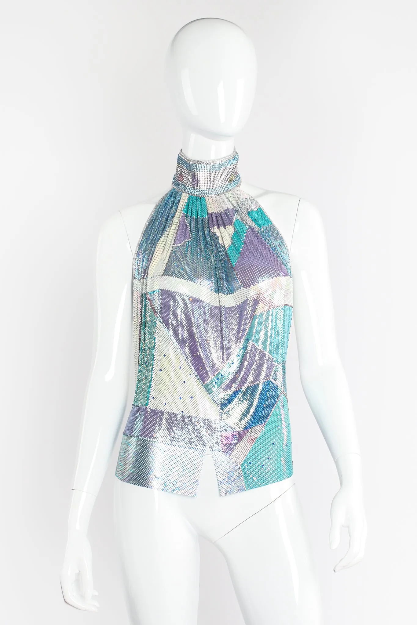 Swarovski Geo Metal Mesh High Neck Halter