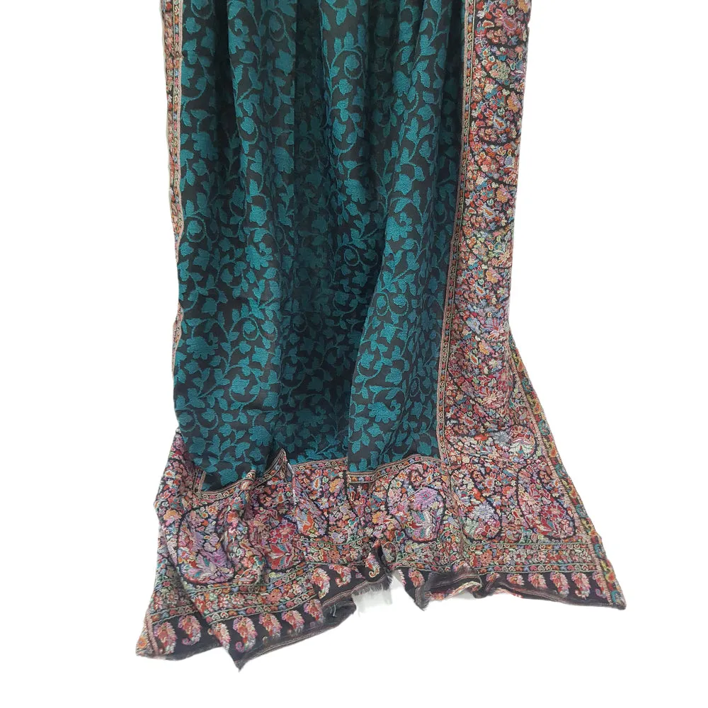 Teal & Black-Kani Pashmina Shawl