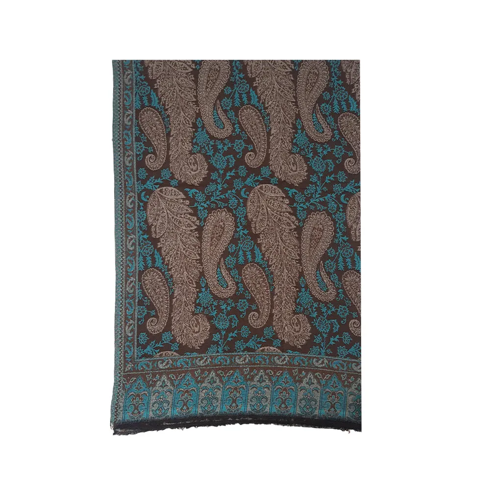 Teal Brown-Kani Pashmina Shawl