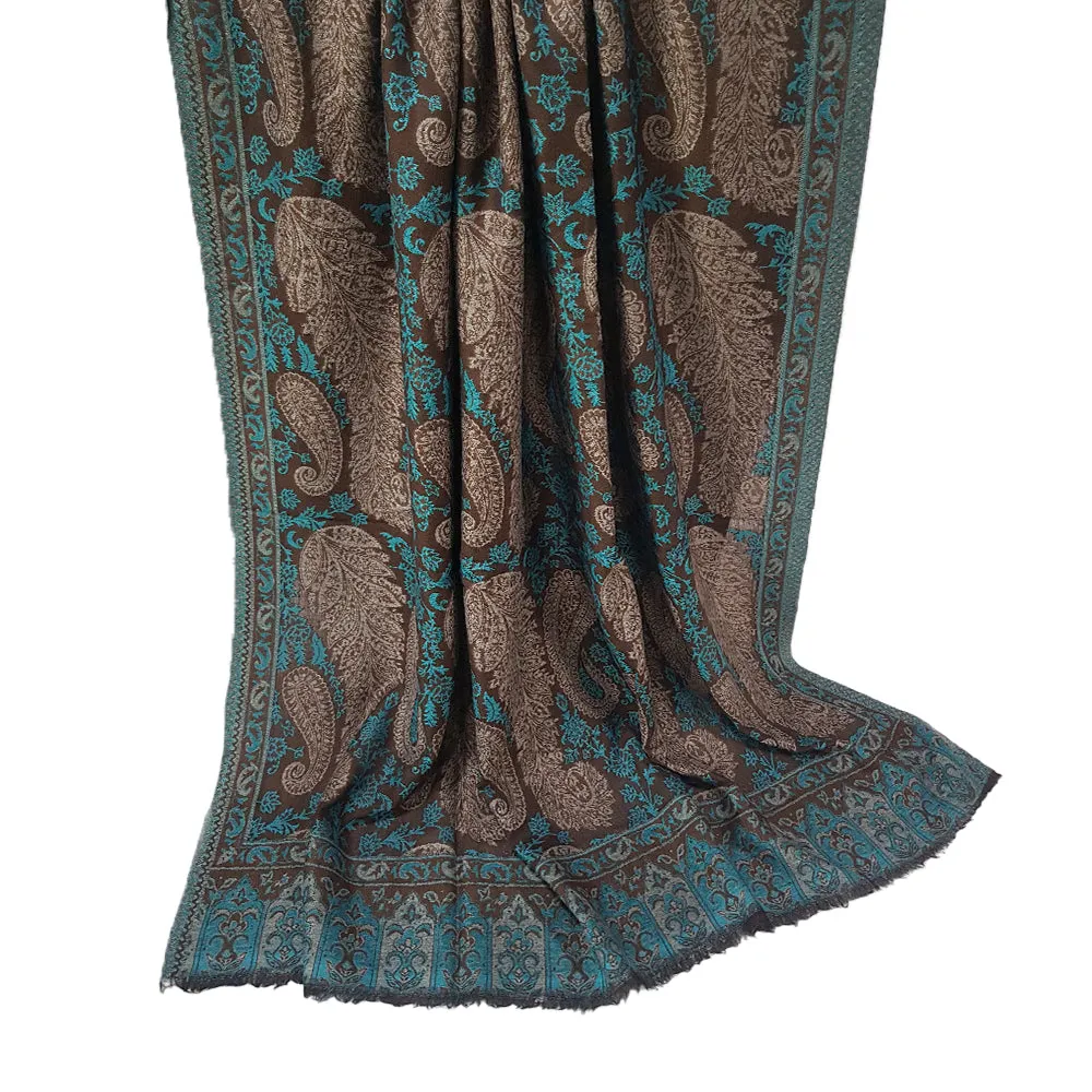 Teal Brown-Kani Pashmina Shawl