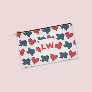 Texas Hearts Red, White and Blue Personalized Zipper Pouch