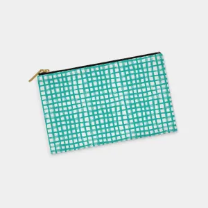 Turquoise Brushstroke Plaid Personalized Zipper Pouch