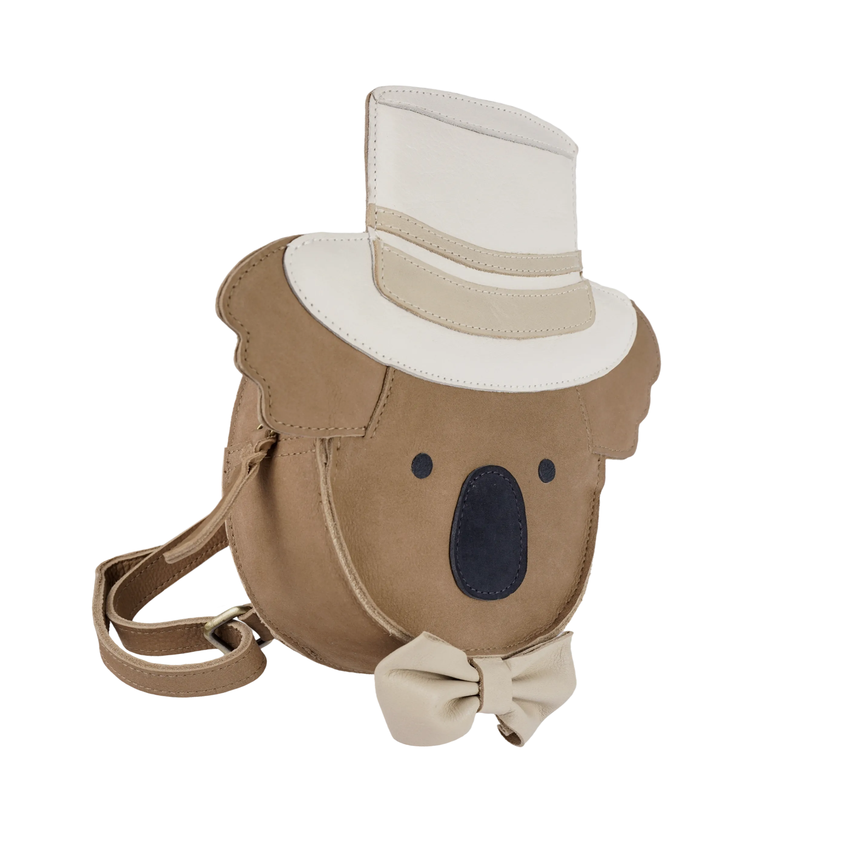 Unisex Brown Leather Bear Backpack