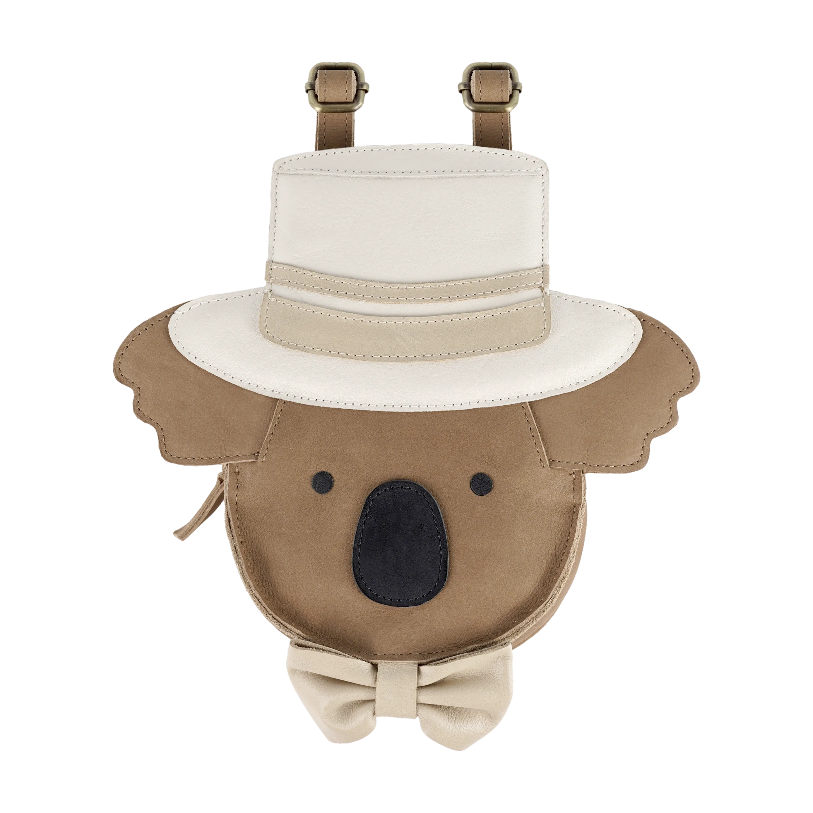 Unisex Brown Leather Bear Backpack