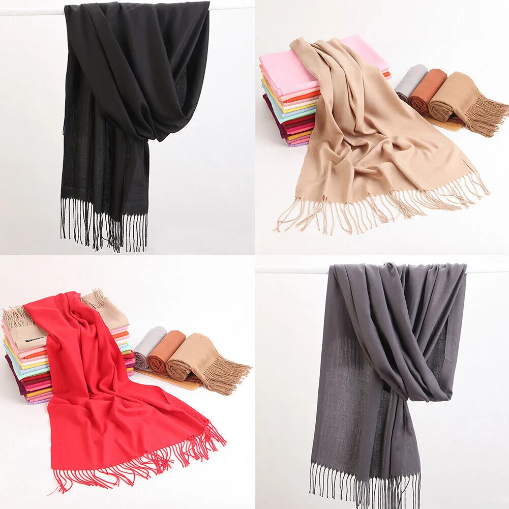 US Oversize Cashmere Scotland Wool Shawl Wrap Solid Blanket Scarf 78.7x27.5''