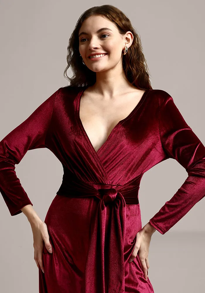 Velvet V-neck Long Sleeve Wide Leg Jumpsuit