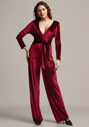 Velvet V-neck Long Sleeve Wide Leg Jumpsuit