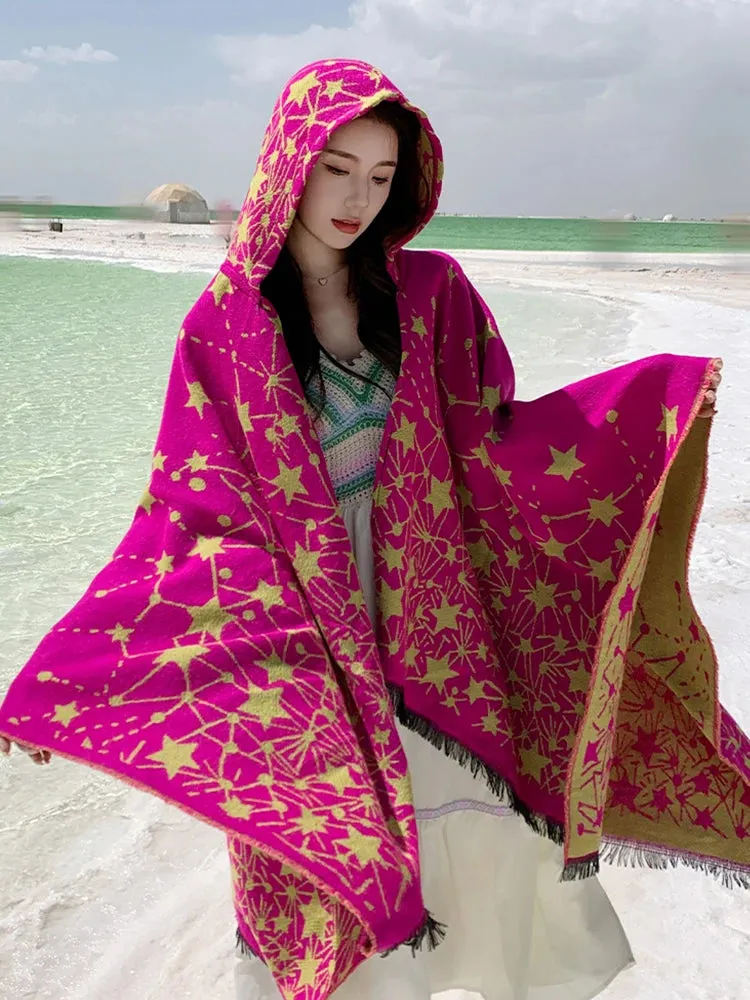 Vintage Knitted Cashmere Hooded Pashmina: Cozy Chic for Autumn & Winter