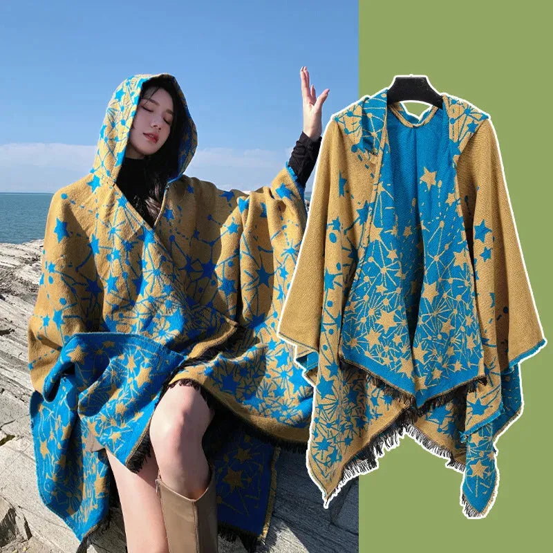 Vintage Knitted Cashmere Hooded Pashmina: Cozy Chic for Autumn & Winter