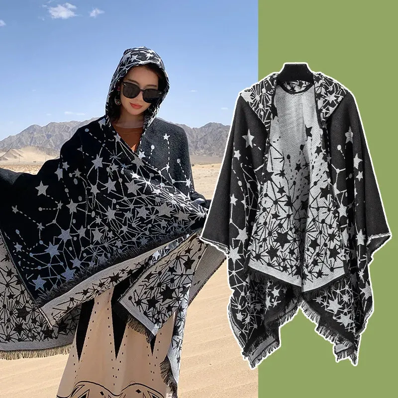 Vintage Knitted Cashmere Hooded Pashmina: Cozy Chic for Autumn & Winter