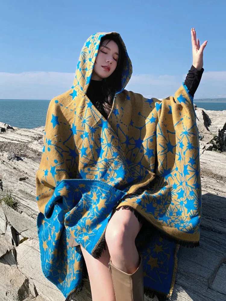 Vintage Knitted Cashmere Hooded Pashmina: Cozy Chic for Autumn & Winter
