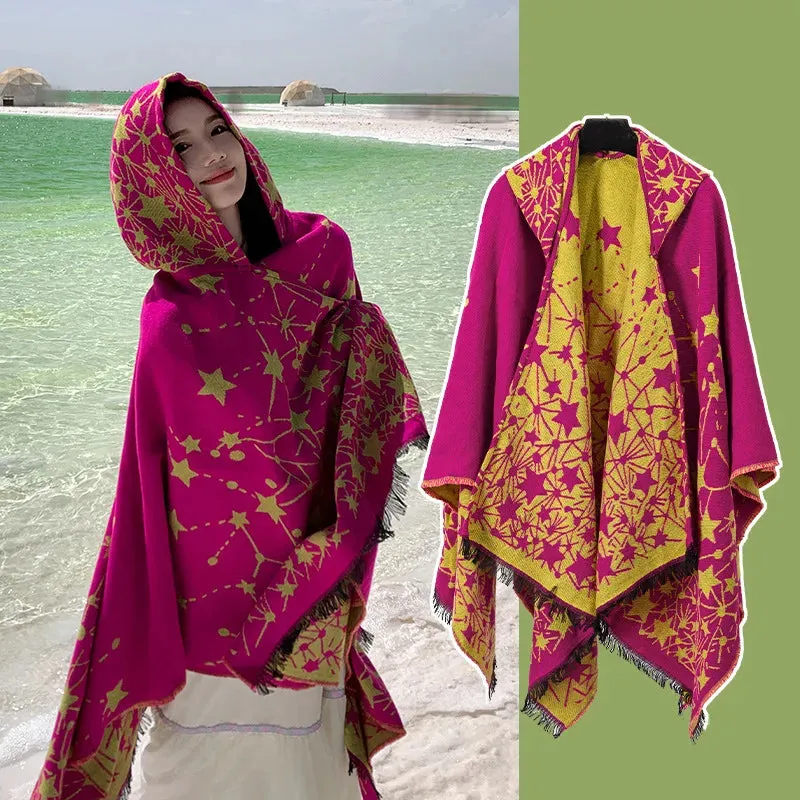 Vintage Knitted Cashmere Hooded Pashmina: Cozy Chic for Autumn & Winter
