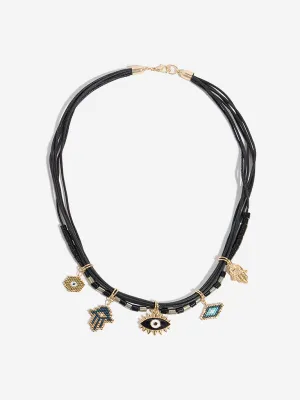 Westside Accessories Black Multi Charm Cord Necklace
