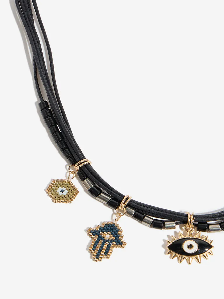 Westside Accessories Black Multi Charm Cord Necklace
