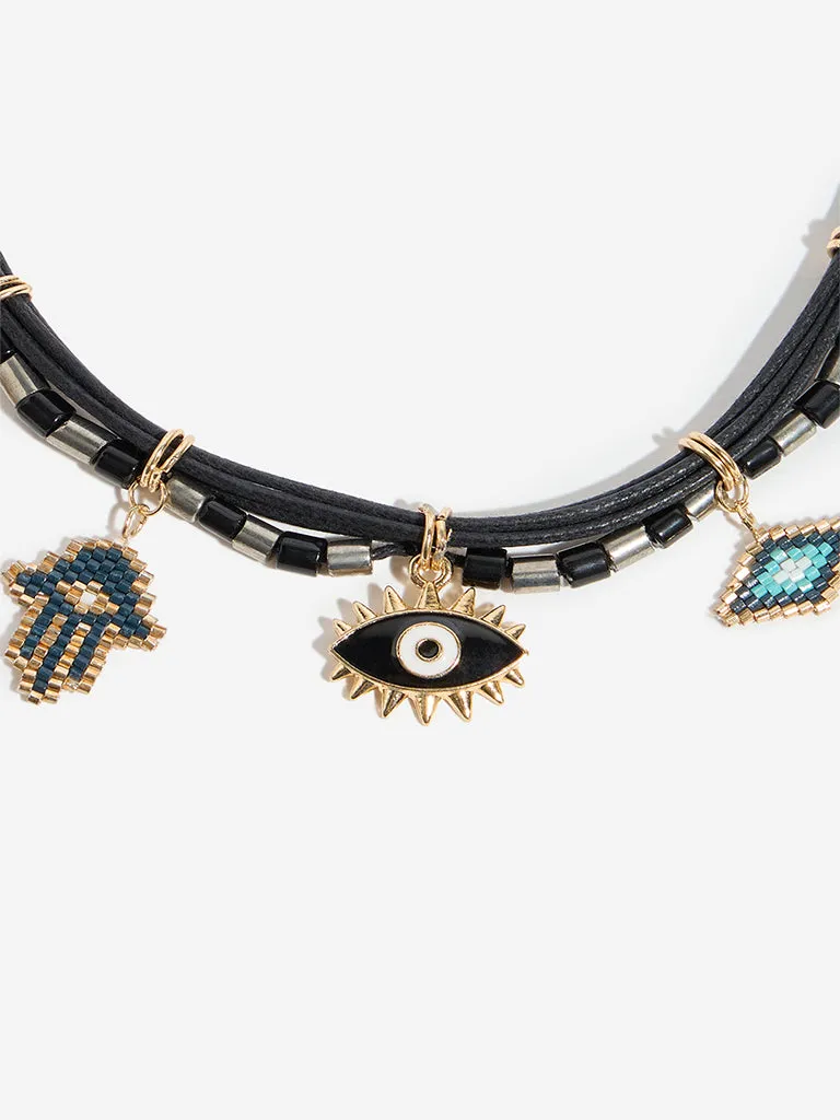 Westside Accessories Black Multi Charm Cord Necklace