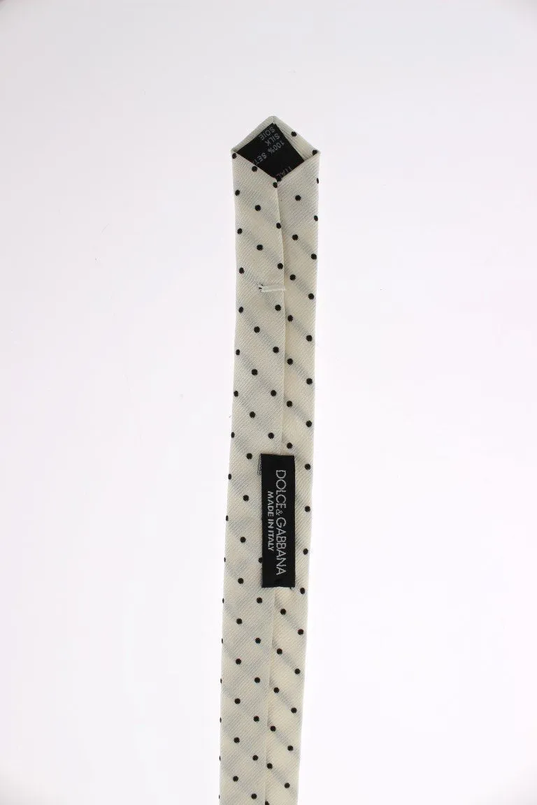 White Black Polka Dot Silk Skinny Slim Tie