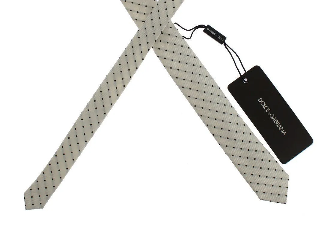 White Black Polka Dot Silk Skinny Slim Tie