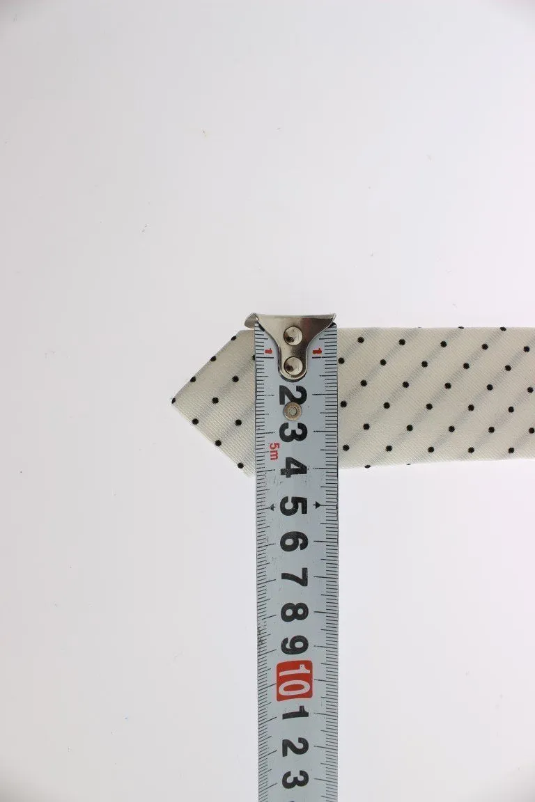White Black Polka Dot Silk Skinny Slim Tie