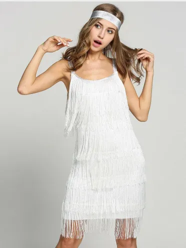WHITE FRINGED 1920'S FLAPPER DRESS