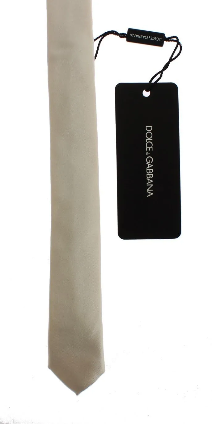 White Solid Silk Skinny Tie