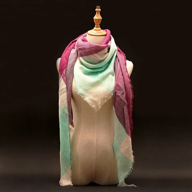 Winter luxury Brand Plaid Cashmere Scarf Women Oversized Blanket Scarf Wrap long Wool Scarf Women Pashmina Shawls and Scarves
