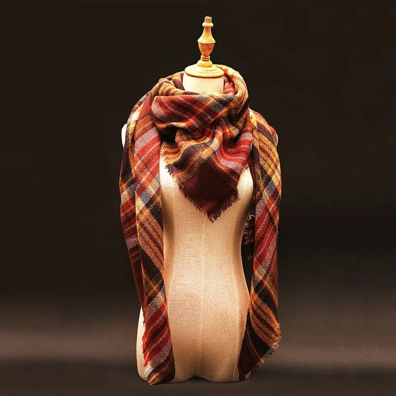 Winter luxury Brand Plaid Cashmere Scarf Women Oversized Blanket Scarf Wrap long Wool Scarf Women Pashmina Shawls and Scarves