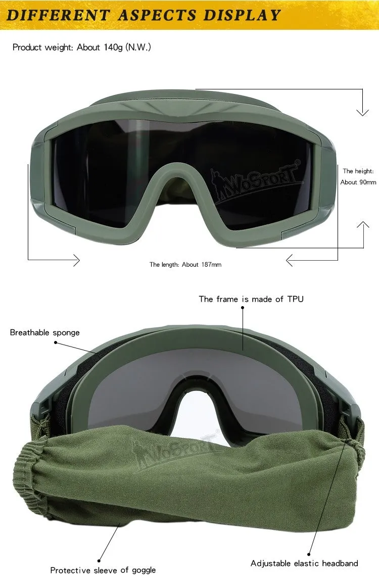 WST Desert Storm Goggles, 3 Lenses set - Black