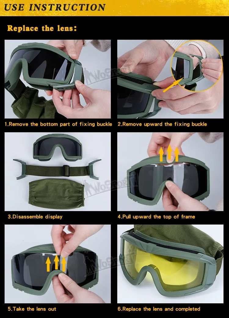 WST Desert Storm Goggles, 3 Lenses set - Black