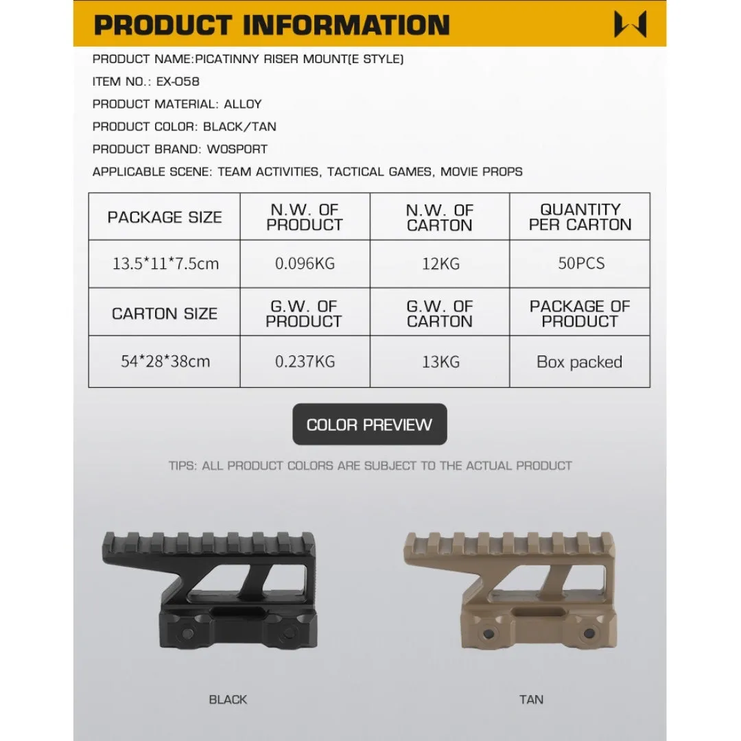 WST RIS Picatinny Riser Mount (E style) - Black