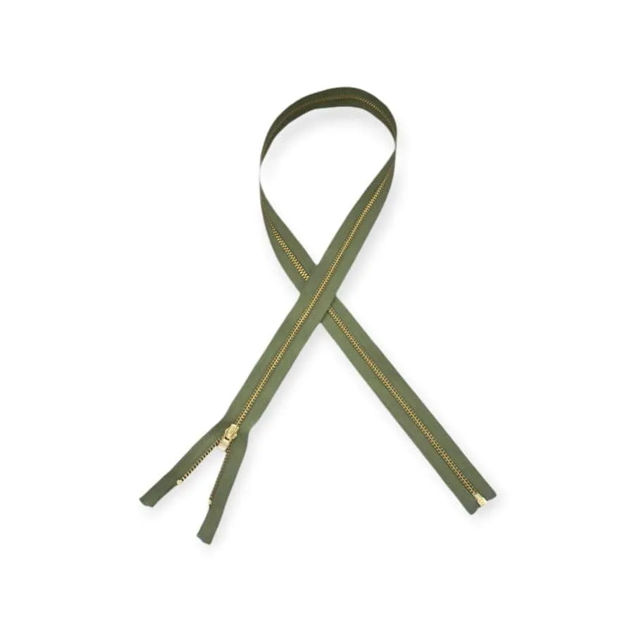 YKK Metal Gold Zip Olive